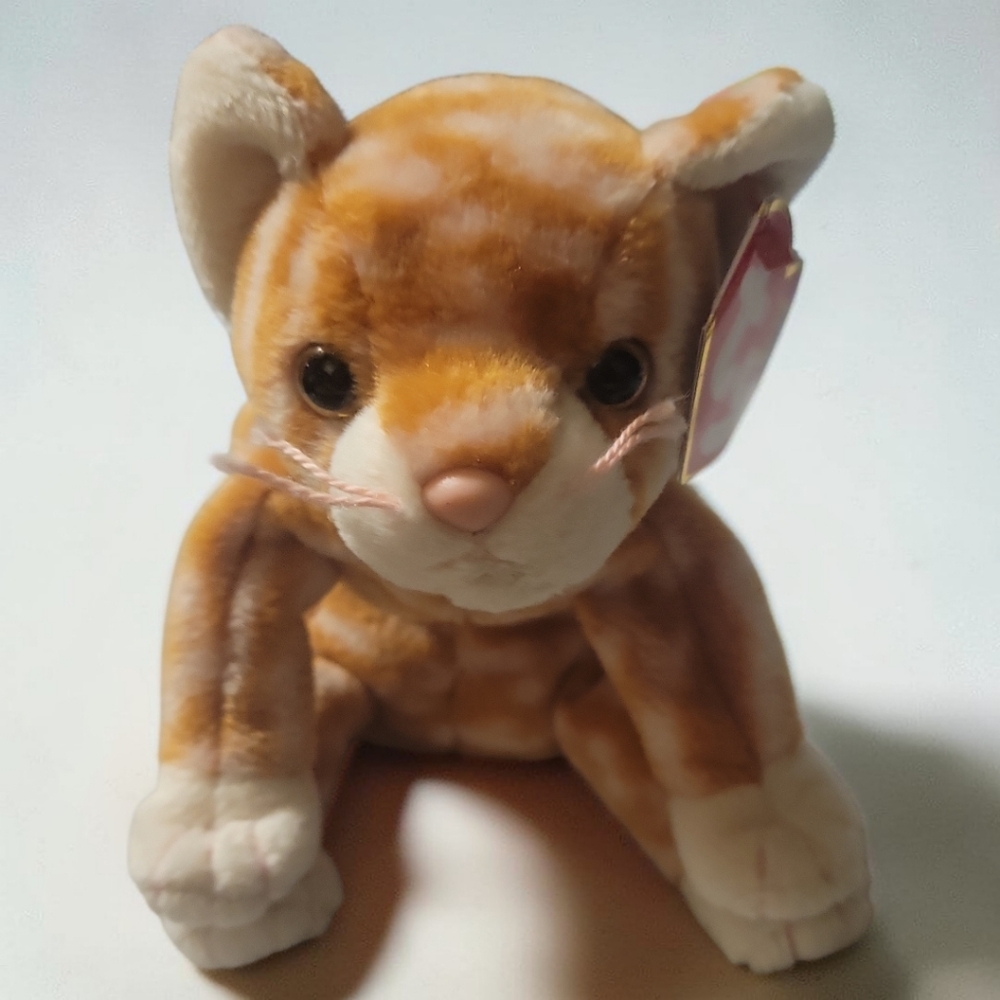 Vtg 1999 Ty Amber Tabby Cat Kitty Beanie Baby 8" - Picture 2 of 11
